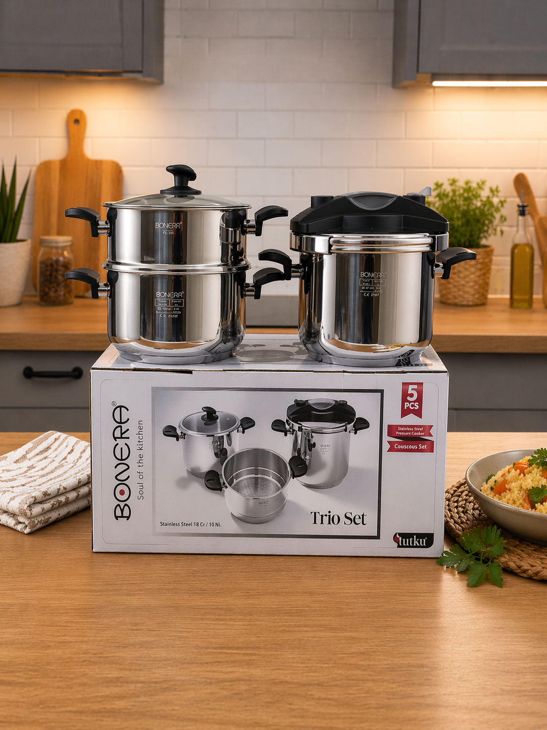 Pack Bonera Cocotte 18/10: Cocotte 6L + Couscoussière 4L Inox