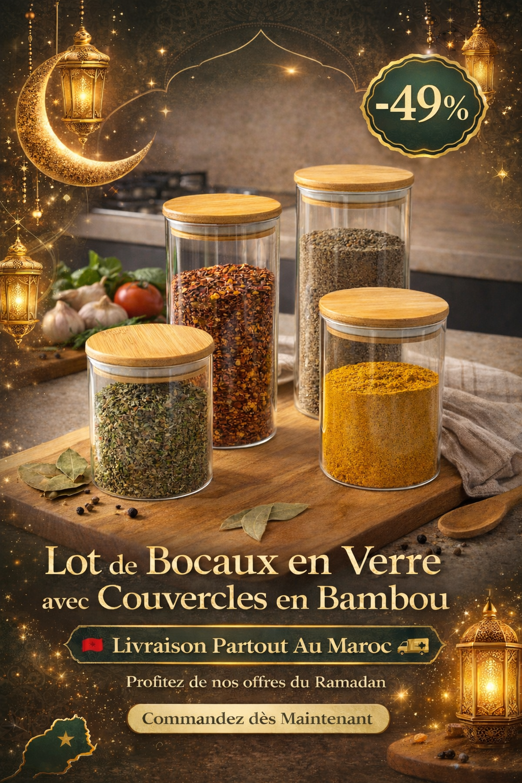 Set de Bocaux en Verre avec Couvercle en Bambou – Élégance Naturelle & Organisation Moderne