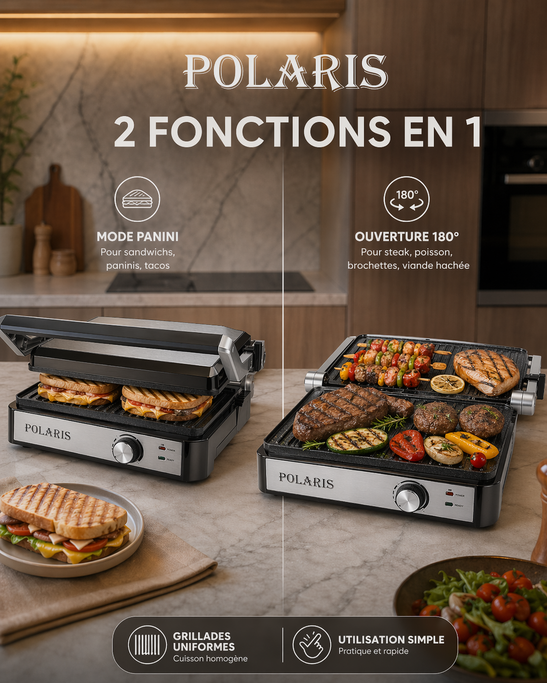 Grill Panini Polaris 2 en 1 – 2000W