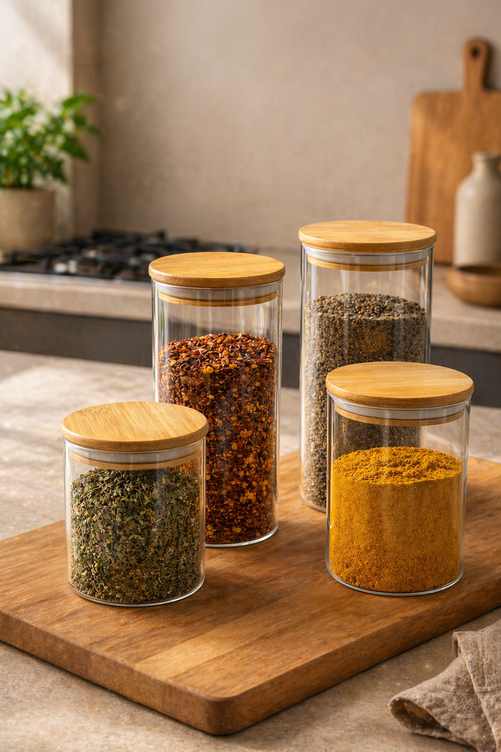 Set de Bocaux en Verre avec Couvercle en Bambou – Élégance Naturelle & Organisation Moderne