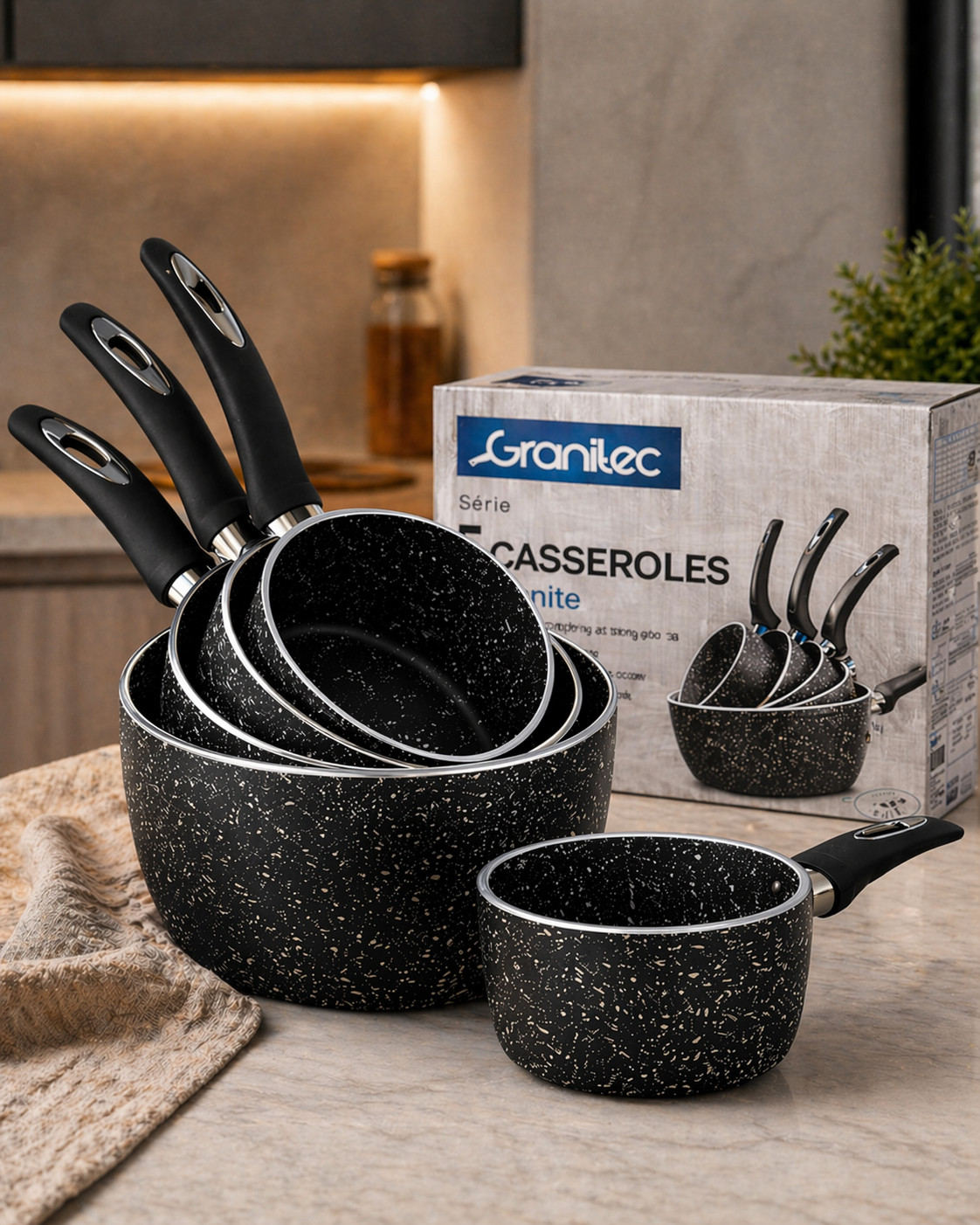 Batterie de Cuisine Granitec – Set 5 Casseroles en Granite Antiadhésif | Offre Ramadan