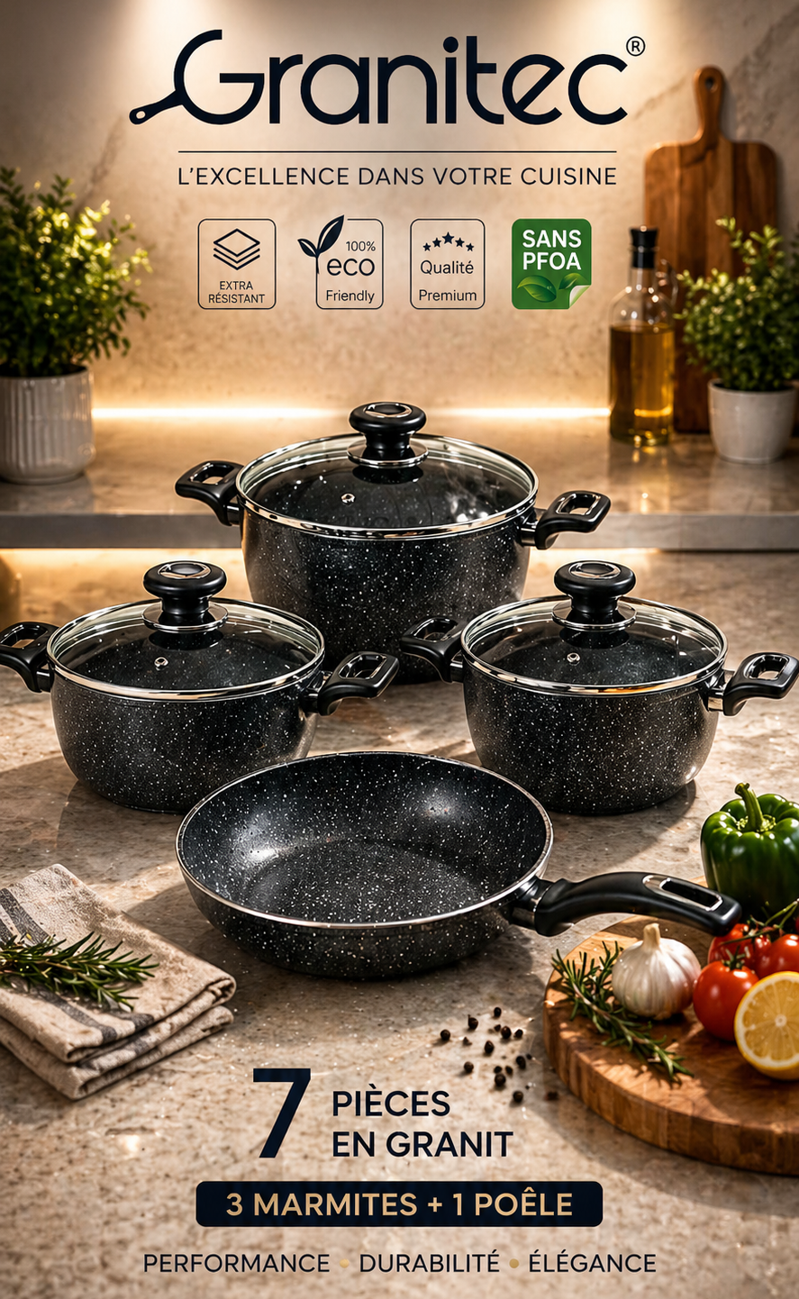 Batterie de cuisine Granitec 7 pièce