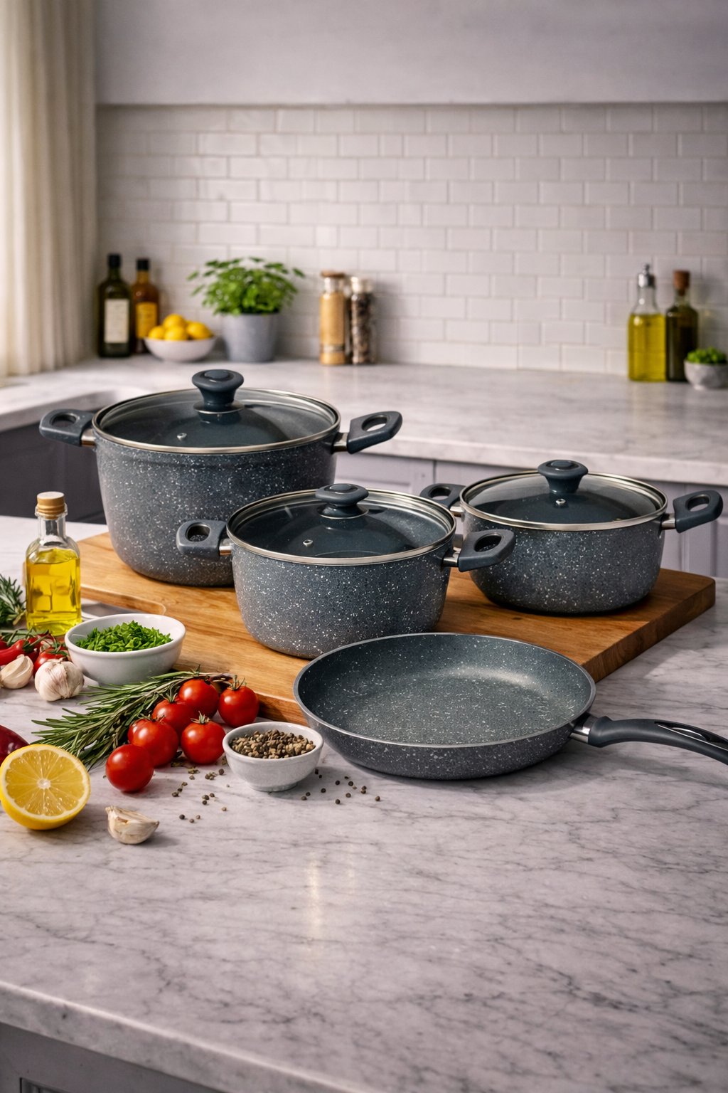 Batterie de Cuisine 7 Pièces en Granite – Antiadhésif Premium - Granitec