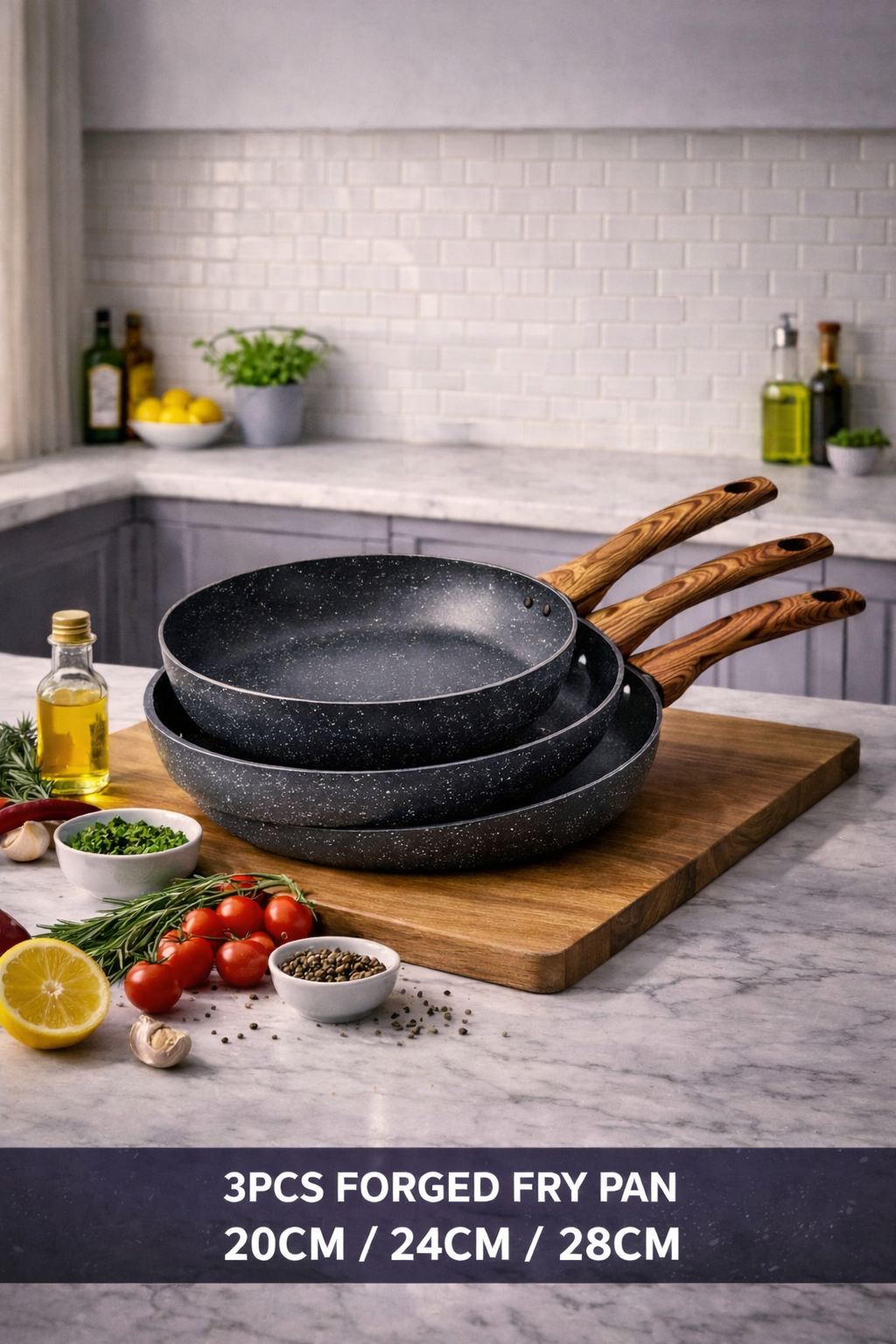 3 Poêle en Granite Forgée Luxus – Revêtement Antiadhésif Premium | Sans PFOA