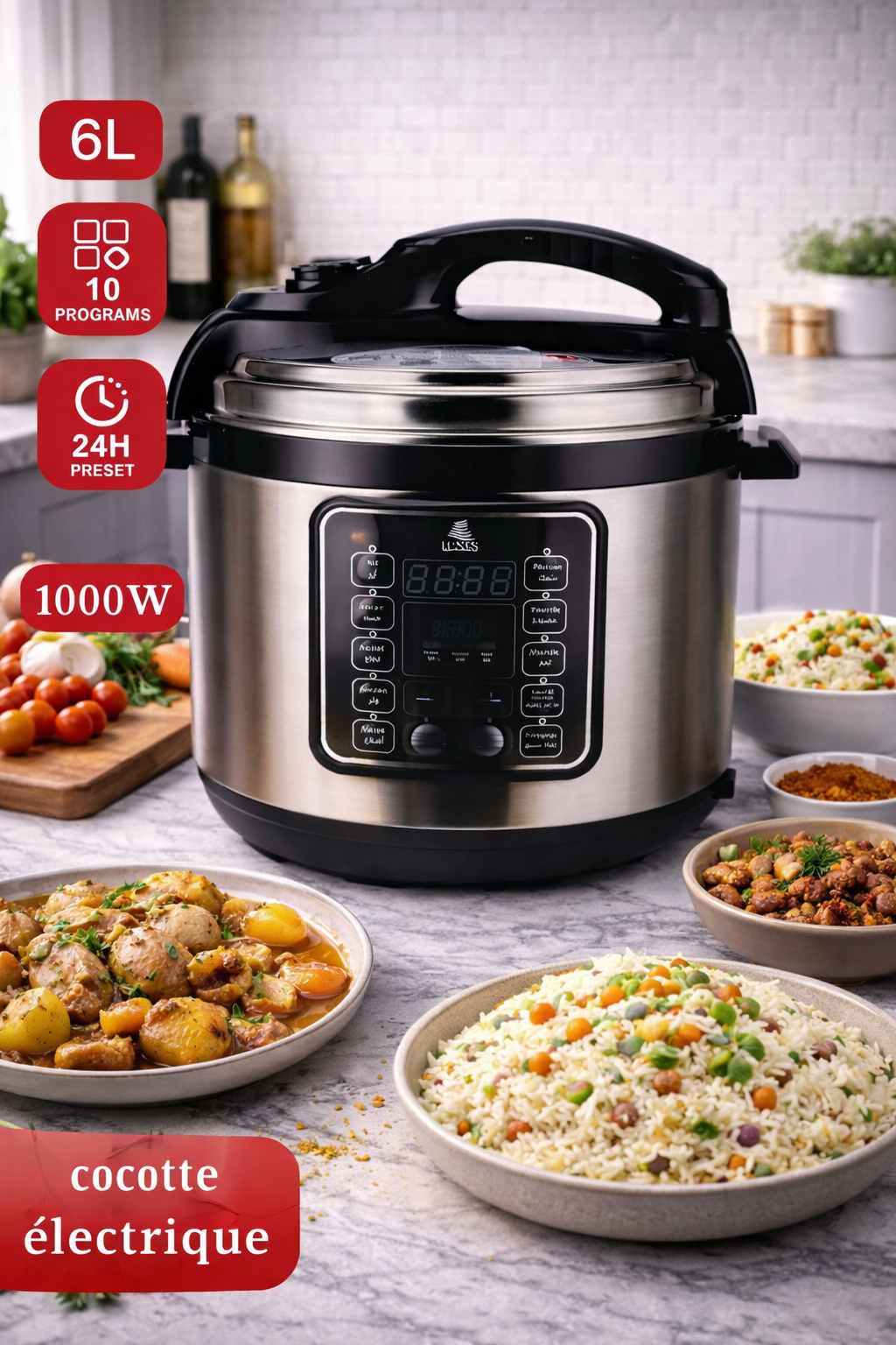Cocotte Électrique Programmable 6L LUXUS – Inox | 1000W