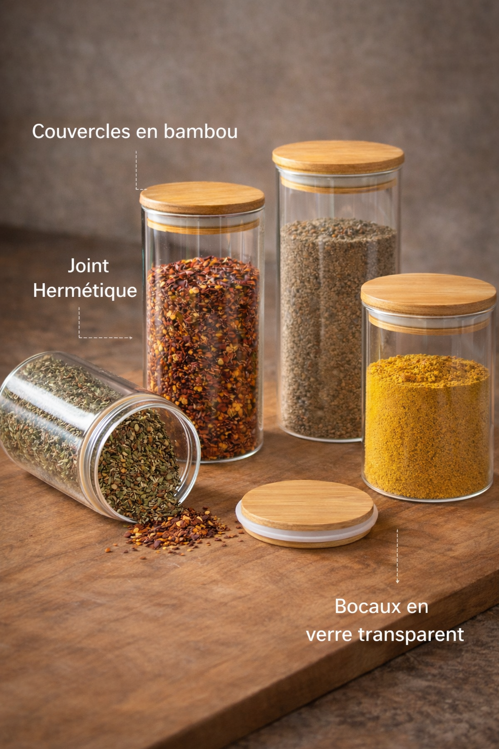 Set de Bocaux en Verre avec Couvercle en Bambou – Élégance Naturelle & Organisation Moderne