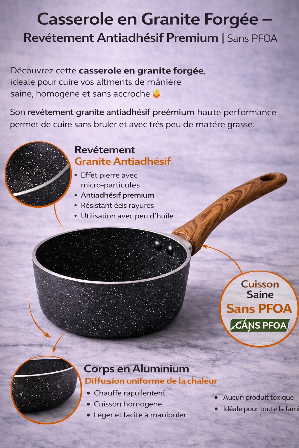 Set de 5 Casseroles en Granite Forgé Luxus – Revêtement Antiadhésif Premium | Sans PFOA