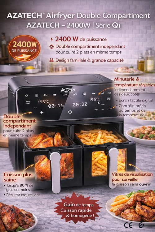 Airfryer Double Compartiment AZATECH – 2400W | Série Q1