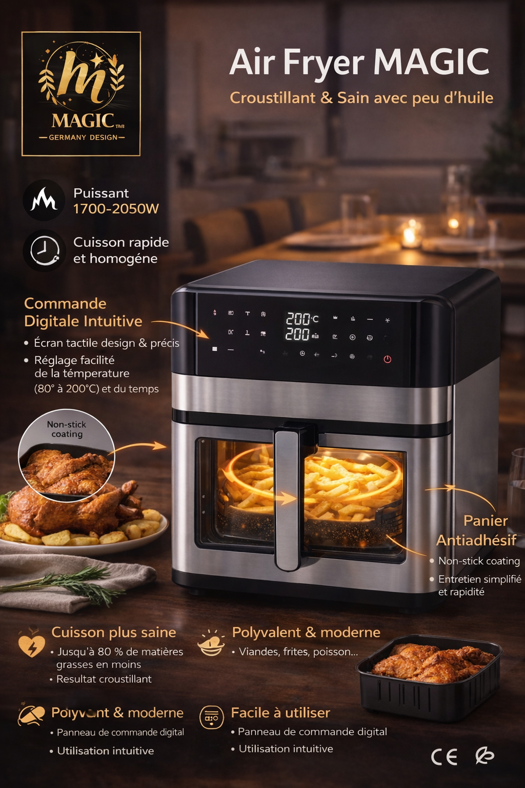 Air Fryer MAGIC HOME – Puissance, Saveur & Polyvalence