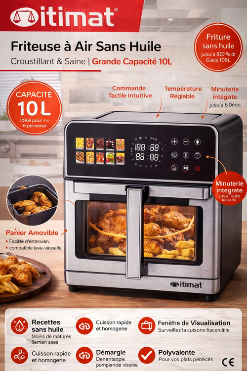 Air fryer ITIMAT 10L – Friture Sans Huile (Modèle IT-AF-108CL)