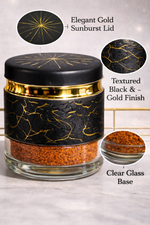Set 9 Pots de Rangement Luxe Noir & Or avec Support Doré