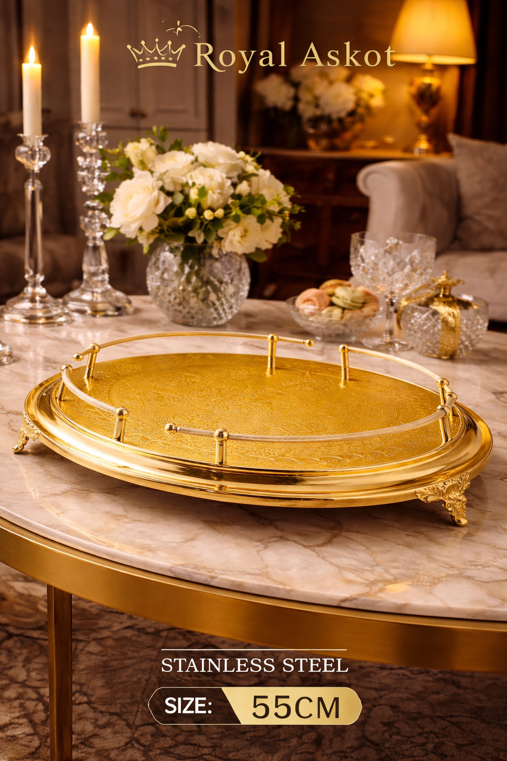 Plateau de Service Rond Doré – Royal Askot (55 cm)