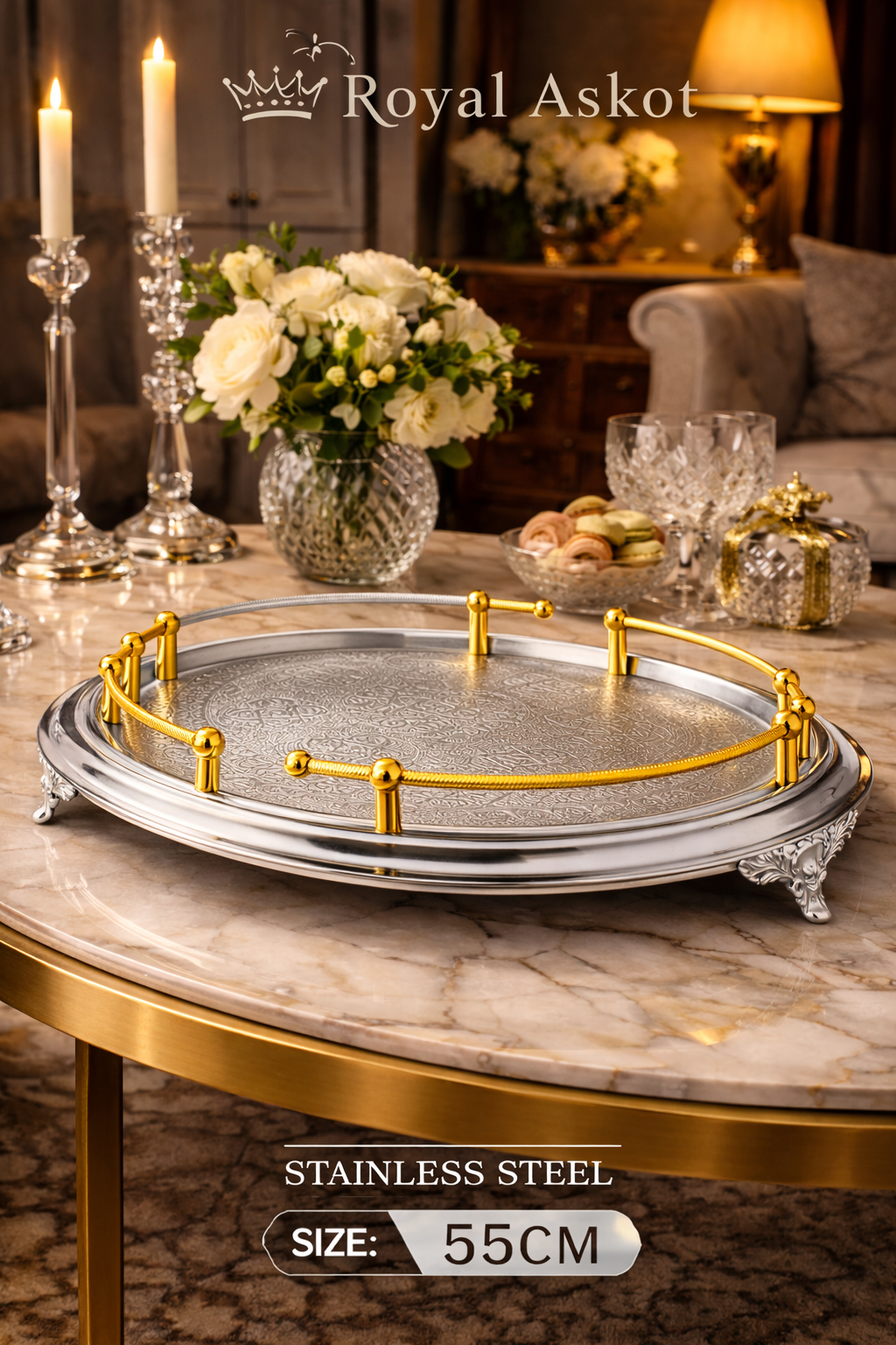 Plateau de Service Rond Doré – Royal Askot (55 cm)