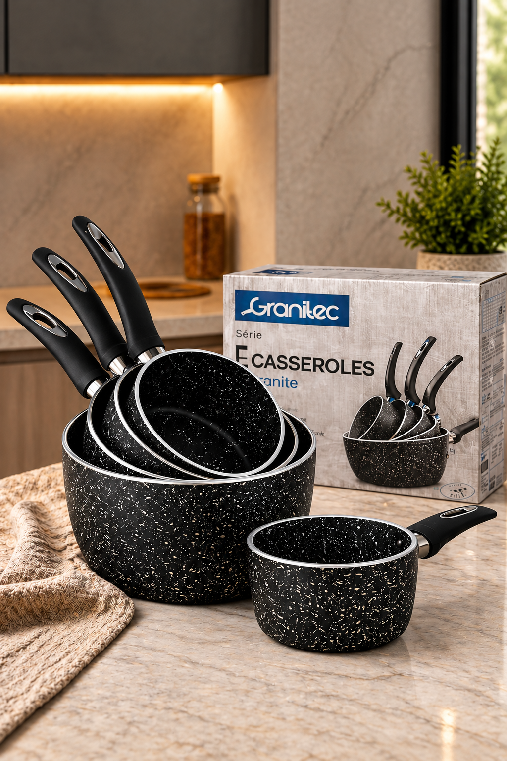Batterie de Cuisine Granitec – Set 5 Casseroles en Granite Antiadhésif | Offre Ramadan