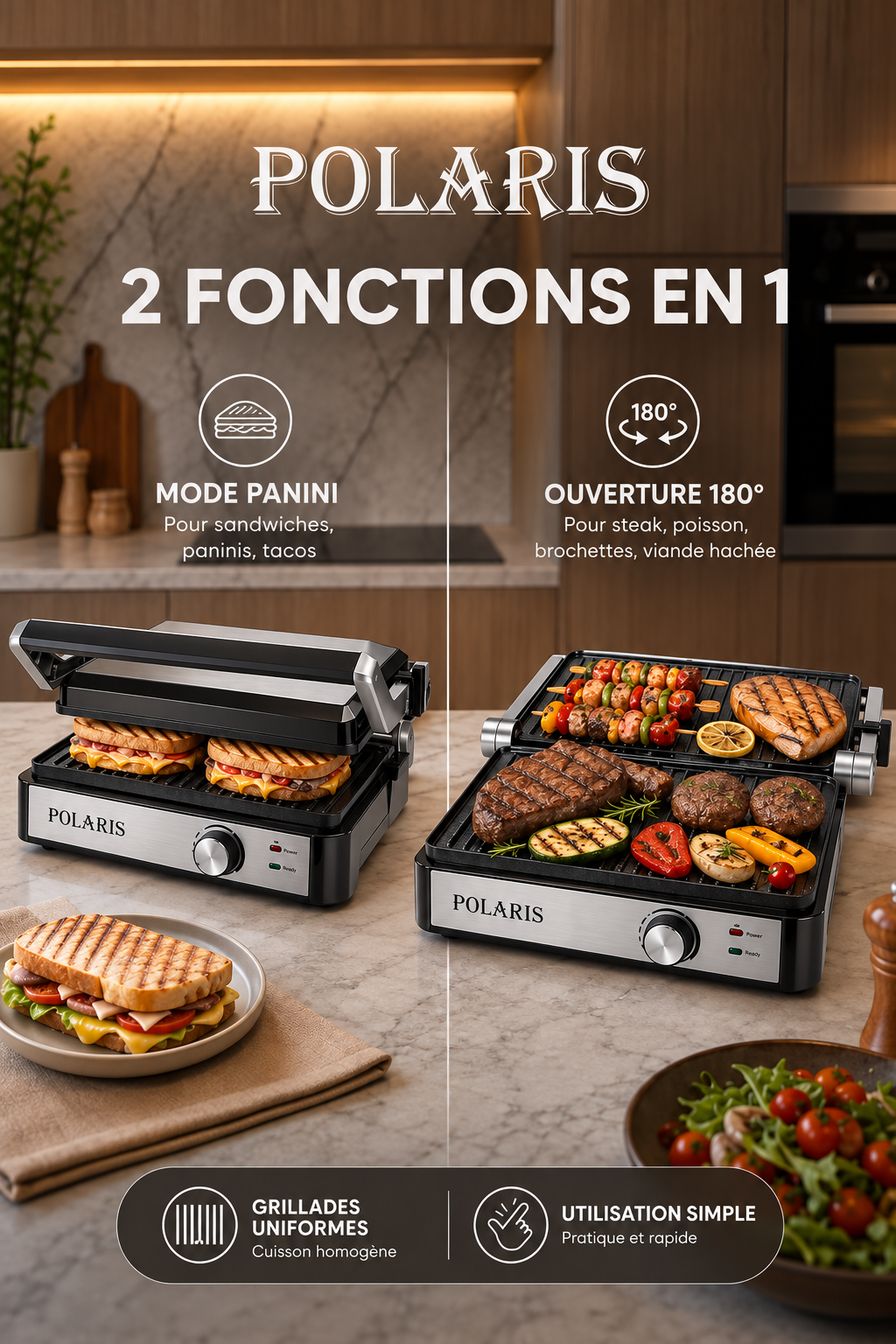 Grill Panini Polaris 2 en 1 – 2000W